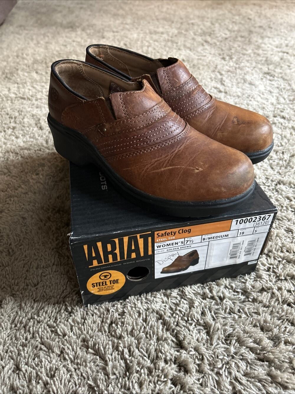 Ariat 7.5 SAFETY CLOG Steel Toe Brown Leather Slip/Oil Resistant Work Shoes G26